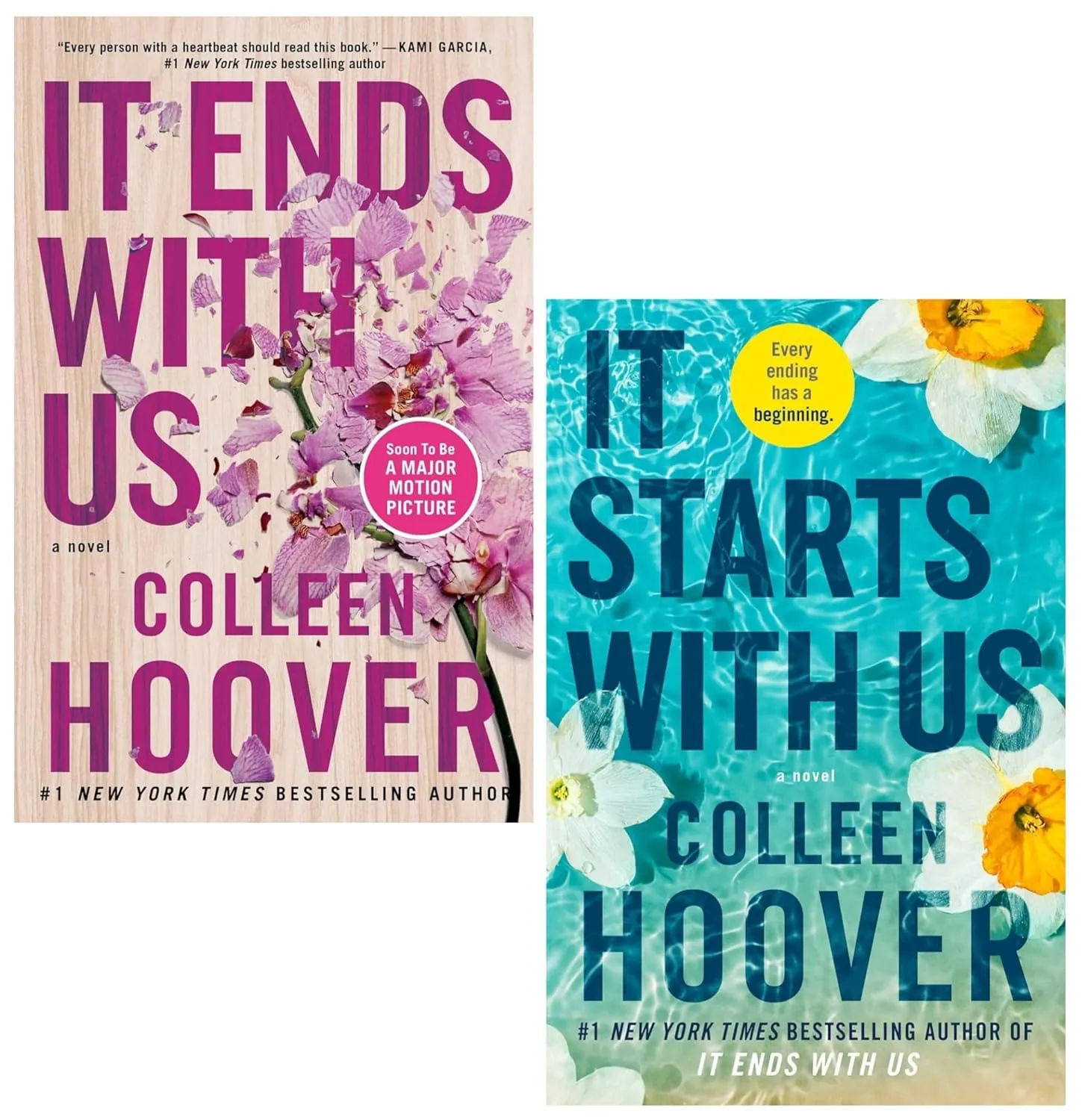 Covers of It Ends with Us and It Starts with Us by Colleen Hoover
